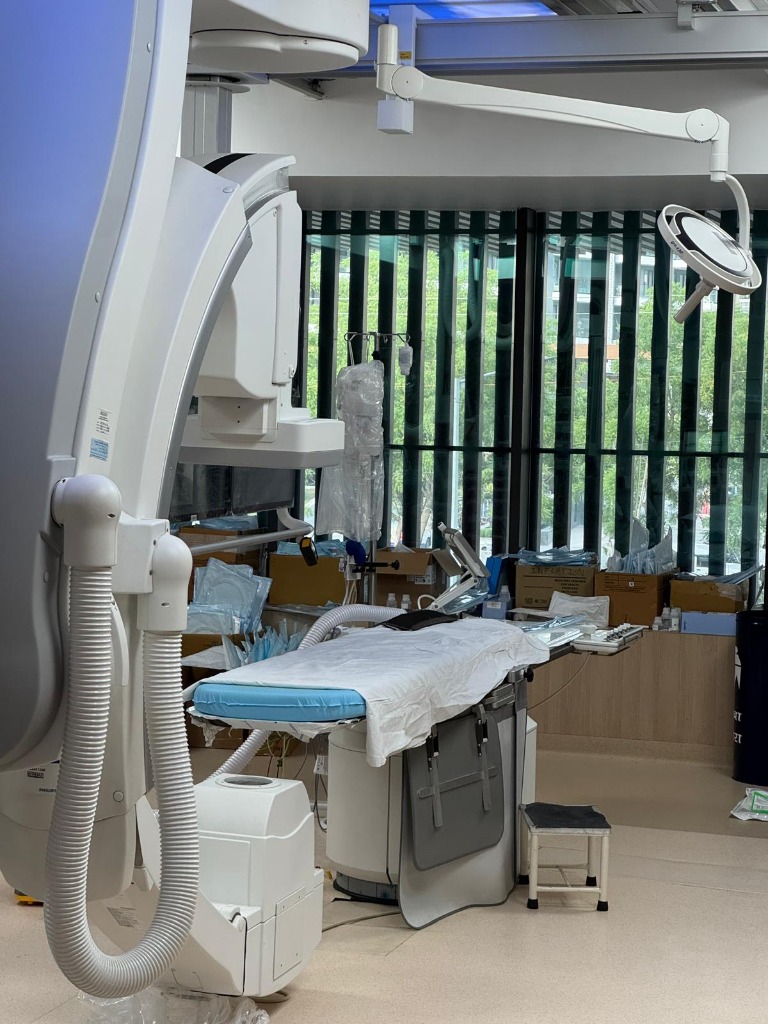 State of the art catheterization laboratory with robotic C-arm and sterile surgical lighting at Yashoda Medicity